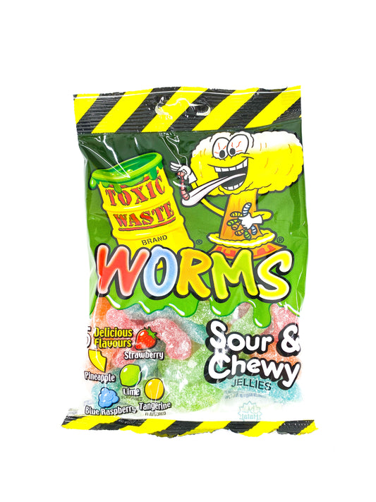 Produktbild der Toxic Waste Sour and Chewy Worms in der 142g Tüte halal